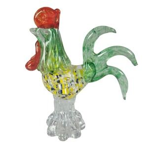 Vintage Murano Style Chicken Rooster Glass Bird Figure Confetti Glass Farmhouse